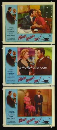 f418 PLEASE MURDER ME 3 movie lobby cards '56 Angela Lansbury, Burr