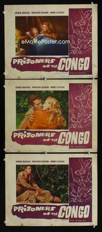 f421 PRISONERS OF THE CONGO 3 movie lobby cards '60 savage Africa!