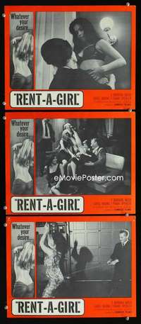 f432 RENT-A-GIRL 3 movie lobby cards '65 whatever your desire!