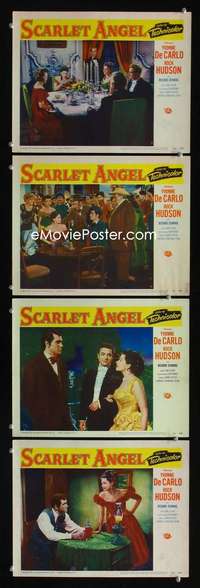 f158 SCARLET ANGEL 4 movie lobby cards '52 Rock Hudson, Yvonne DeCarlo