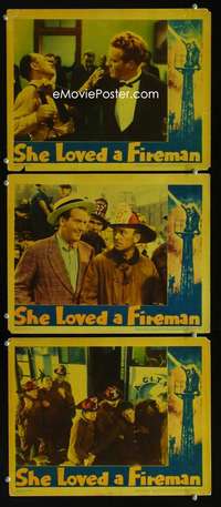 f455 SHE LOVED A FIREMAN 3 movie lobby cards '37 Robert Armstrong