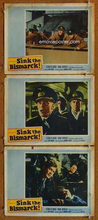 f463 SINK THE BISMARCK 3 movie lobby cards '60 Kenneth More, WWII!