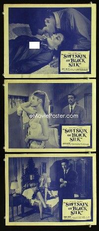 f468 SOFT SKIN ON BLACK SILK 3 movie lobby cards '63 Radley Metzger