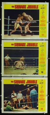 f474 SQUARE JUNGLE 3 movie lobby cards '56 Tony Curtis in boxing ring!
