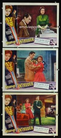 f482 STRANGE INTRUDER 3 movie lobby cards '56 Edmund Purdom, Ida Lupino