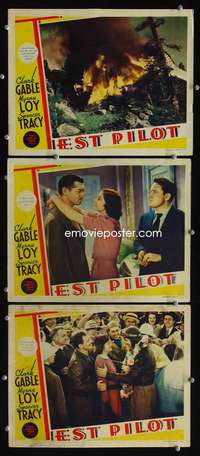 f498 TEST PILOT 3 movie lobby cards '38 Clark Gable, Loy, Tracy
