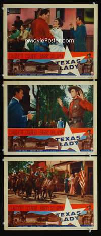 f499 TEXAS LADY 3 movie lobby cards '55 Claudette Colbert, Sullivan