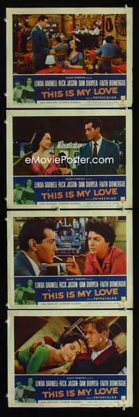 f183 THIS IS MY LOVE 4 movie lobby cards '54 Linda Darnell, Dan Duryea