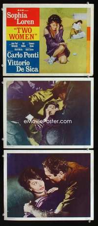 f508 TWO WOMEN 3 movie lobby cards '62 Sophia Loren, Vittorio De Sica