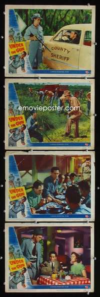 f201 UNDER THE GUN 4 movie lobby cards '51 Richard Conte, Audrey Totter