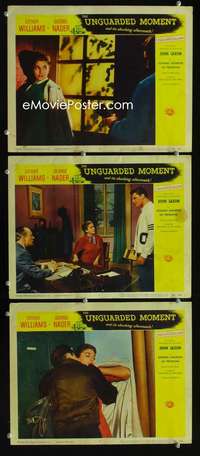 f511 UNGUARDED MOMENT 3 movie lobby cards '56 Esther Williams, Saxon