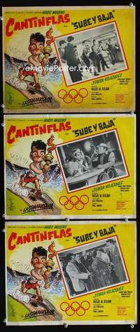 f486 SUBE Y BAJA 3 Mexican movie lobby cards '59 Cantinflas, Olympics!