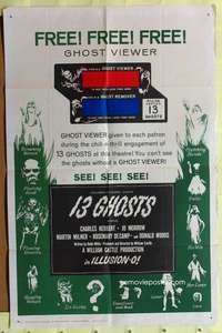 k051 13 GHOSTS green style 1sh '60 William Castle, great art of all the spooks, Ghost Viewer!