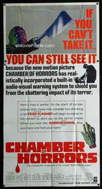 h236 CHAMBER OF HORRORS three-sheet movie poster '66 fear flasher!