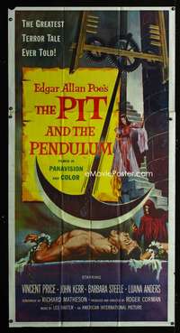 h250 PIT & THE PENDULUM three-sheet movie poster '61 Vincent Price, E.A. Poe