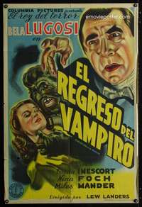 h020 RETURN OF THE VAMPIRE Argentinean movie poster '44 Bela Lugosi