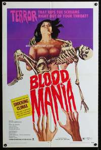 k121 BLOOD MANIA one-sheet movie poster '70 really wild horror image!
