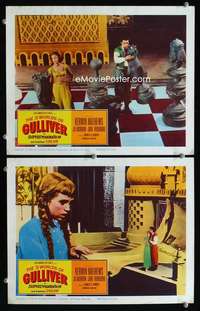 h621 3 WORLDS OF GULLIVER 2 movie lobby cards '60 Ray Harryhausen