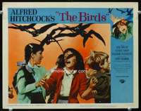 h303 BIRDS movie lobby card #3 '63 close up kids attacked by birds!