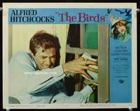 h302 BIRDS movie lobby card #6 '63 Rod Taylor bird attack close up!