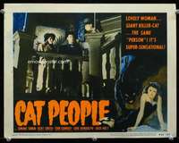 h328 CAT PEOPLE movie lobby card #6 R52 Simone Simon, horror!