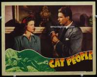 h327 CAT PEOPLE movie lobby card '42 sexy Simone Simon, Kent Smith