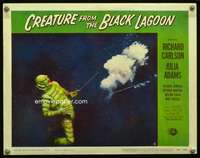 h332 CREATURE FROM THE BLACK LAGOON movie lobby card #4 '54 he's shot!
