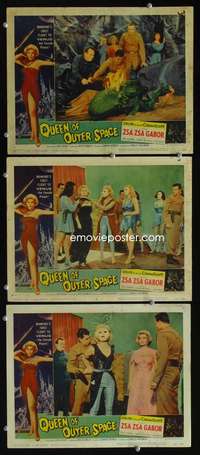 h607 QUEEN OF OUTER SPACE 3 movie lobby cards '58 sexy Zsa Zsa Gabor!