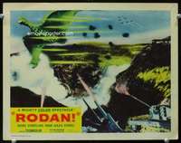 h444 RODAN movie lobby card #4 '56 they're shooting giant guns at him!