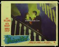 h476 UNINVITED movie lobby card #3 '44 Ray Milland on staircase!