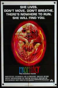 k544 PROPHECY She Lives style 1sh '79 John Frankenheimer, art of monster in embryo by Paul Lehr!