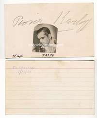 h059 BORIS KARLOFF index card '34 signed at El Capitan!