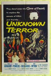k663 UNKNOWN TERROR one-sheet movie poster '57 explore the secrets of HELL!