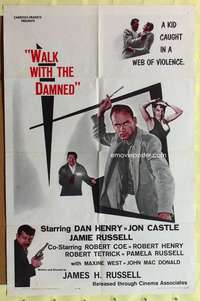 k681 WALK WITH THE DAMNED one-sheet movie poster '62 mean guy with knife!
