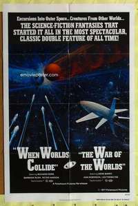 k694 WHEN WORLDS COLLIDE/WAR OF THE WORLDS one-sheet movie poster '77sci-fi