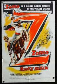k721 ZORRO RIDES AGAIN one-sheet movie poster '59 masked John Carroll!