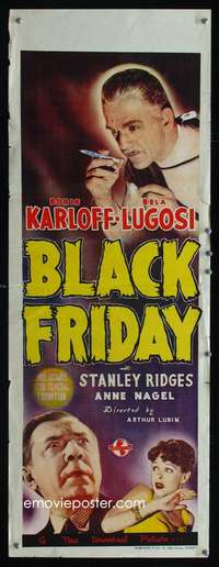 m076 BLACK FRIDAY long Australian daybill movie poster '40 Karloff, Lugosi