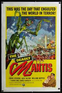 m258 DEADLY MANTIS linen one-sheet movie poster '57 classic sci-fi thriller!