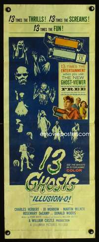 m040 13 GHOSTS insert movie poster '60 William Castle, cool horror!