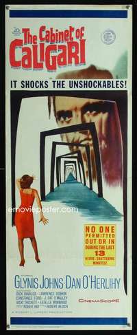 m047 CABINET OF CALIGARI insert movie poster '62 Robert Bloch, horror!