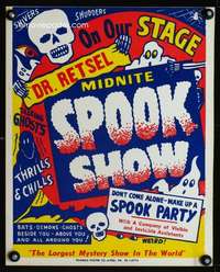m026 MIDNITE SPOOK SHOW Spook Show window card movie poster '40s bats & demons!