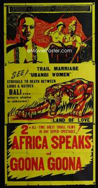p340 GOONA GOONA/AFRICA SPEAKS three-sheet movie poster '40s exploitive!