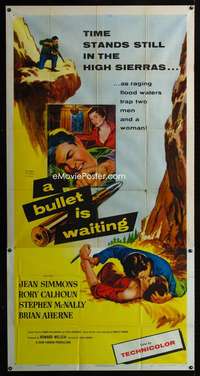 p259 BULLET IS WAITING three-sheet movie poster '54 Jean Simmons, Calhoun
