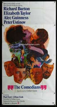 p269 COMEDIANS three-sheet movie poster '67 Richard Burton, Liz Taylor