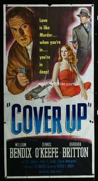 p272 COVER UP three-sheet movie poster '49 guns & sexy girl, film noir!