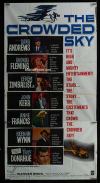 p273 CROWDED SKY three-sheet movie poster '60 Dana Andrews, Rhonda Fleming