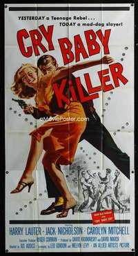 p274 CRY BABY KILLER three-sheet movie poster '58 first Jack Nicholson!