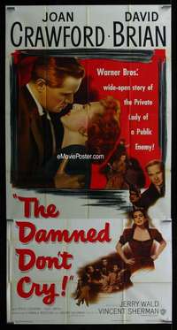 p276 DAMNED DON'T CRY three-sheet movie poster '50 Joan Crawford, film noir!