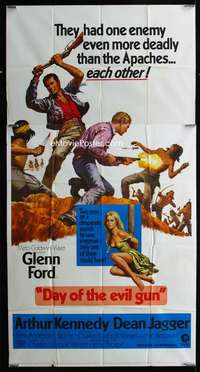 p279 DAY OF THE EVIL GUN three-sheet movie poster '68 Glenn Ford, Kennedy