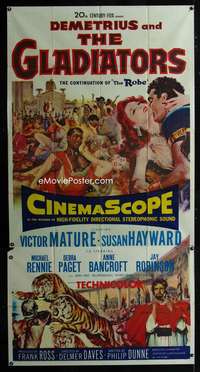 p281 DEMETRIUS & THE GLADIATORS three-sheet movie poster '54 Mature,Hayward